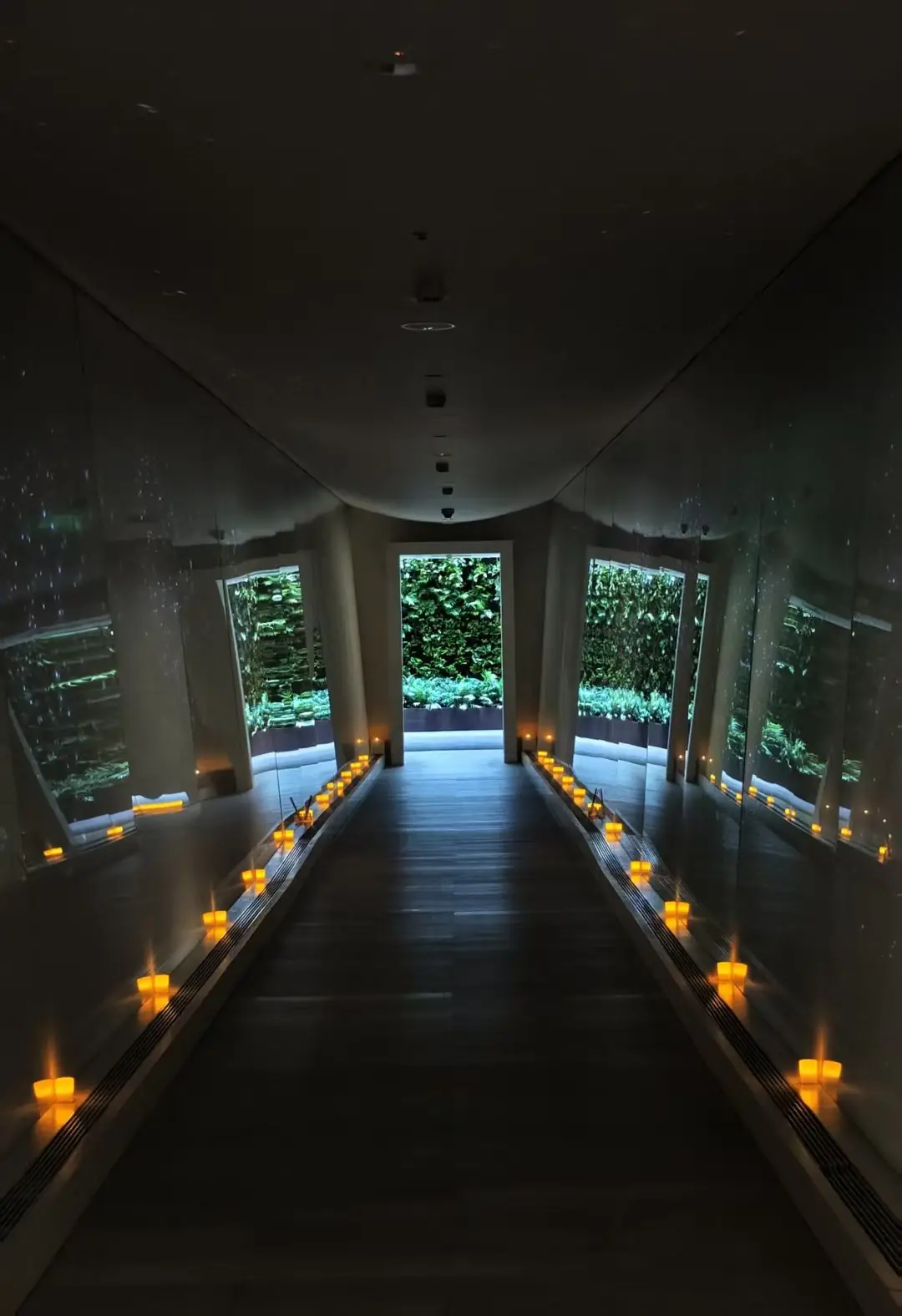 A softly lit walkway at a premium wellness venue in Shanghai
